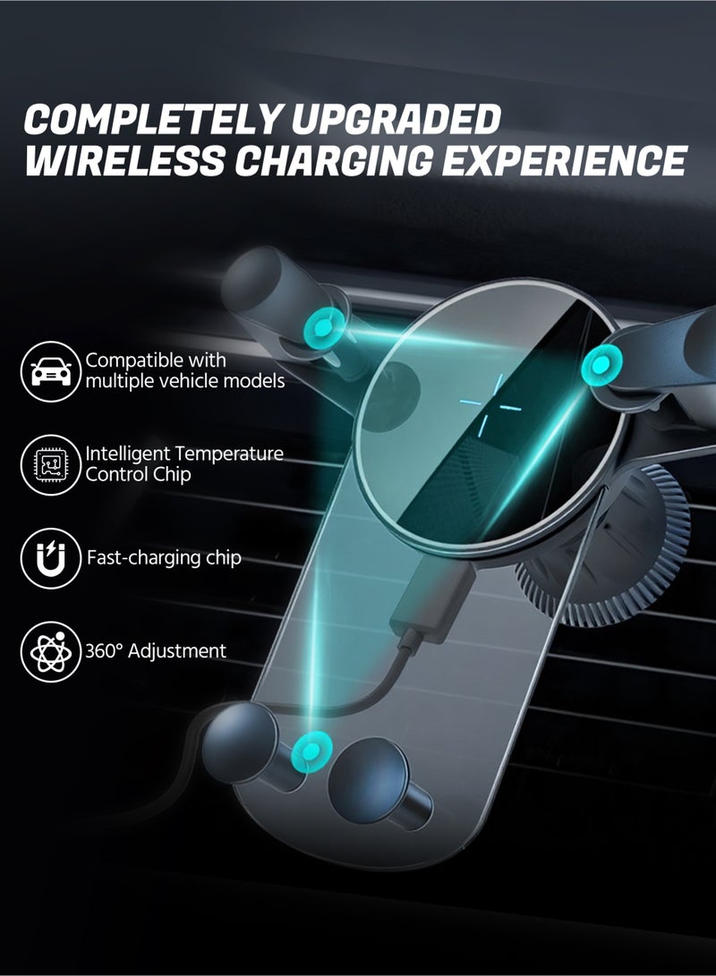 حامل سيارة مع شاحن لاسلكي مغناطيسي للسيارة بسرعة 15 وات، وحامل هاتف محمول لمخرج تهوية السيارة - Image 2