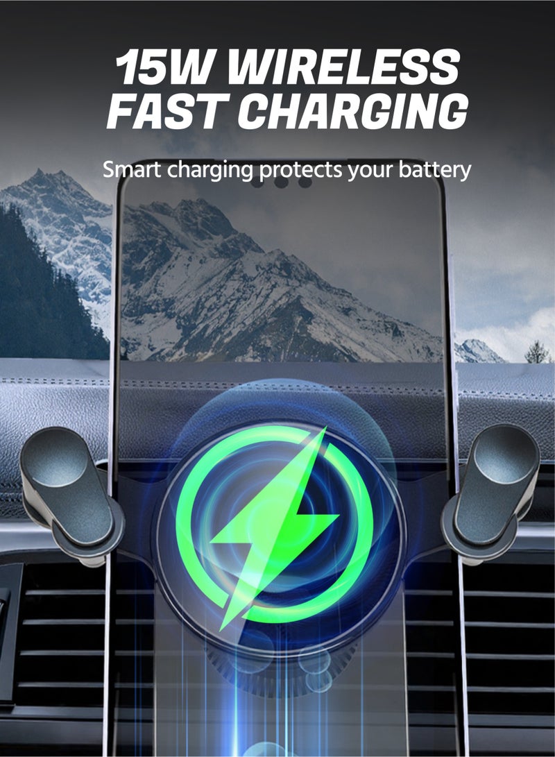 حامل سيارة مع شاحن لاسلكي مغناطيسي للسيارة بسرعة 15 وات، وحامل هاتف محمول لمخرج تهوية السيارة - Image 3