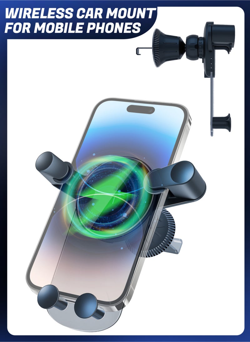 حامل سيارة مع شاحن لاسلكي مغناطيسي للسيارة بسرعة 15 وات، وحامل هاتف محمول لمخرج تهوية السيارة - Image 1