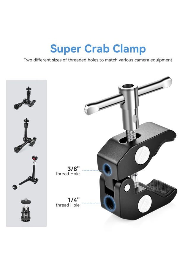 UTEBIT Upgraded 11inch Articulating Magic Arm with Large Super Clamp & Hot Shoe Mount Adapter Friction Arms 28cm Adjustable Camera Monitor Bracket Kit for DSLR Camera Rig,LED Light,Flash Light,Video - Image 4