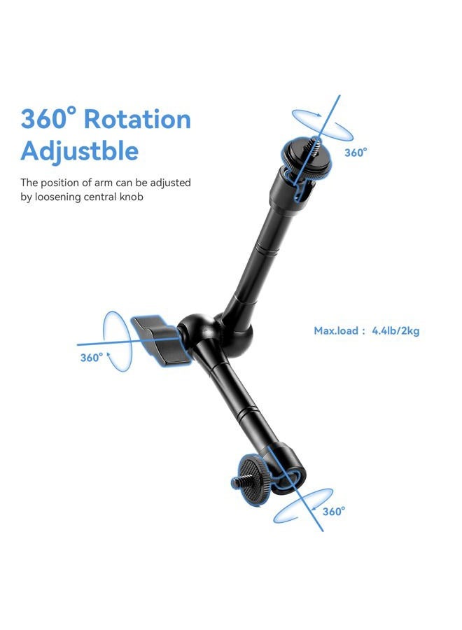 UTEBIT Upgraded 11inch Articulating Magic Arm with Large Super Clamp & Hot Shoe Mount Adapter Friction Arms 28cm Adjustable Camera Monitor Bracket Kit for DSLR Camera Rig,LED Light,Flash Light,Video - Image 3