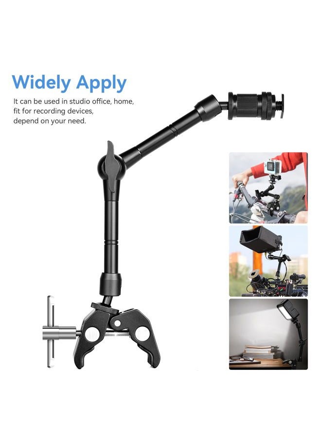 UTEBIT Upgraded 11inch Articulating Magic Arm with Large Super Clamp & Hot Shoe Mount Adapter Friction Arms 28cm Adjustable Camera Monitor Bracket Kit for DSLR Camera Rig,LED Light,Flash Light,Video - Image 5