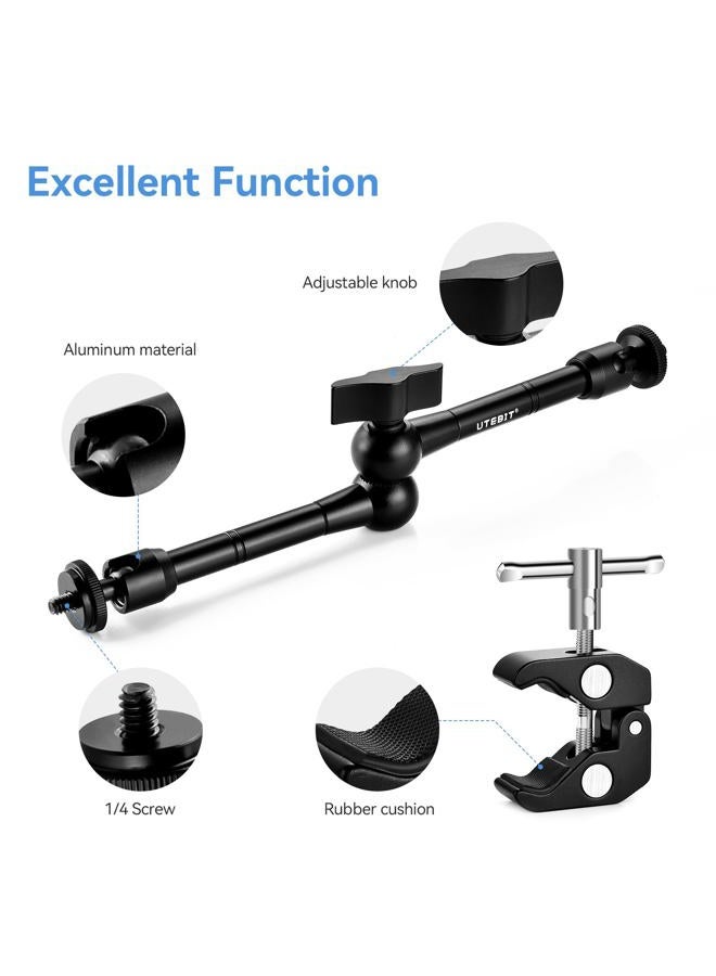UTEBIT Upgraded 11inch Articulating Magic Arm with Large Super Clamp & Hot Shoe Mount Adapter Friction Arms 28cm Adjustable Camera Monitor Bracket Kit for DSLR Camera Rig,LED Light,Flash Light,Video - Image 2