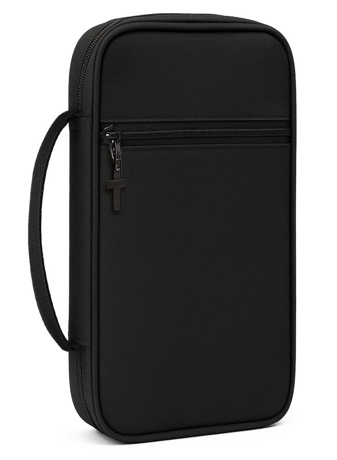 Fonwill Bible Cover with Durable Handle,Carrying Book Case Church Bag Bible, Protective with Zippered Pocket,Bible Study Accessories Supplies,Gift for Mother Lady Women Men(Black) - Image 1