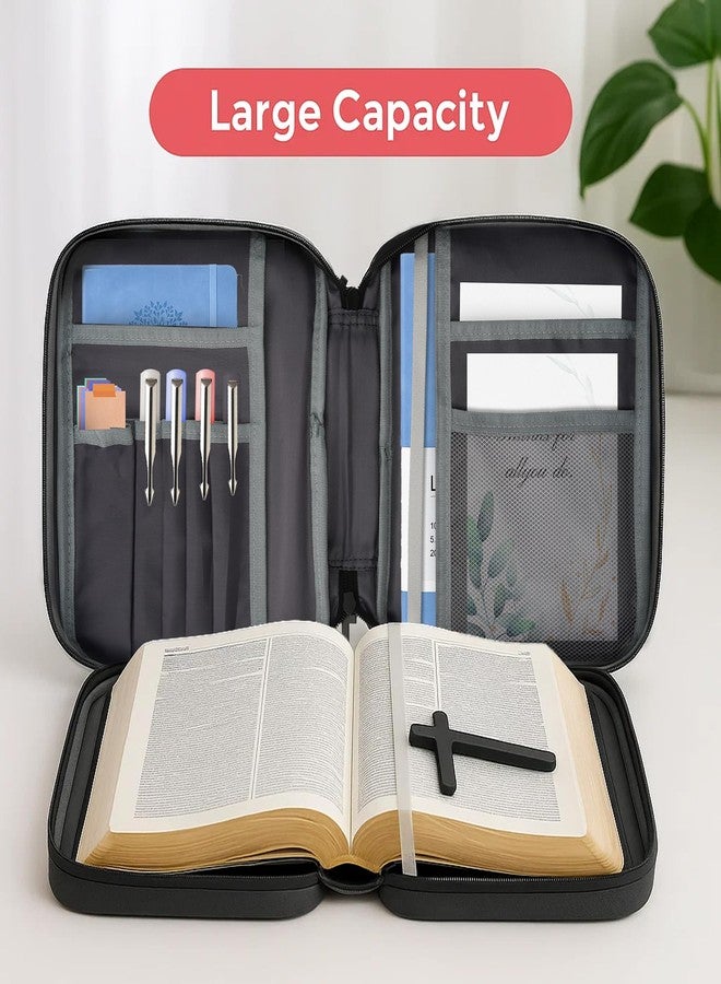 Fonwill Bible Cover with Durable Handle,Carrying Book Case Church Bag Bible, Protective with Zippered Pocket,Bible Study Accessories Supplies,Gift for Mother Lady Women Men(Black) - Image 3