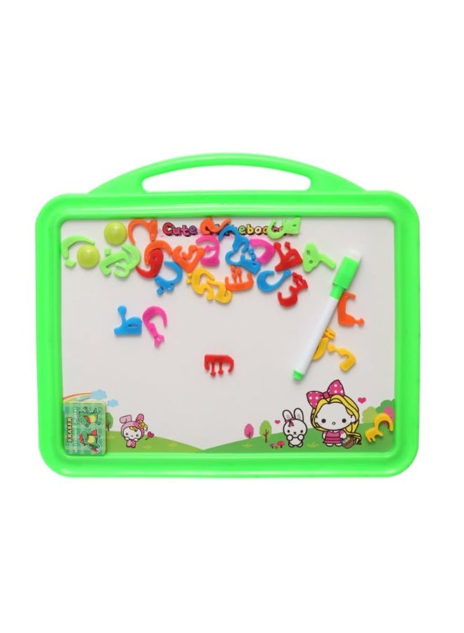Plastic Drawing And Writing Board 2 in 1 With Magnetic Alphabet letters And Creative Educational Operations Aiming To Teach Children All Educational Skills - Green - Image 1