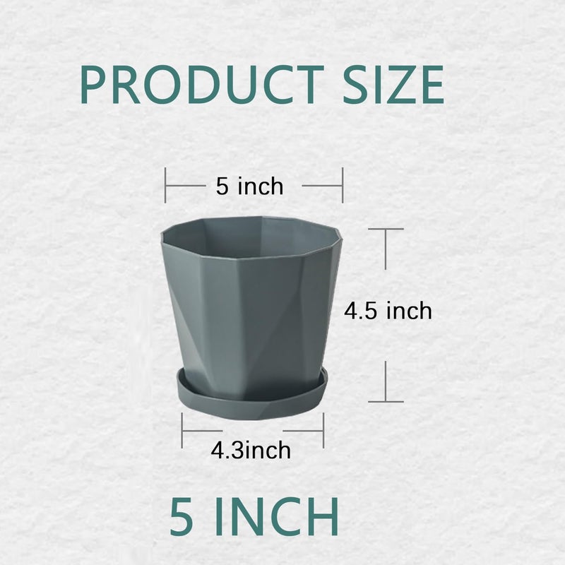 InmeRun Plant Pots Indoor Plastic Flower Pots Outdoor 5 inch Set of 6 Pack with Drainage Holes and Saucers for Garden Pots (5 in 6 pcs) - Image 5