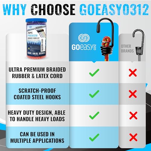 GOEASY0312 Premium Bungee Cords Heavy Duty - 20 pcs Bungee Cords with Hooks in A Storage Jar Includes 10", 18", 24", 30", 36", 48" Bungie Cord Bundle - Image 4