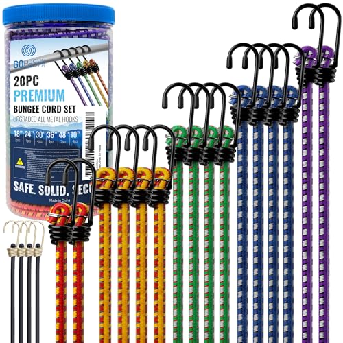 GOEASY0312 Premium Bungee Cords Heavy Duty - 20 pcs Bungee Cords with Hooks in A Storage Jar Includes 10", 18", 24", 30", 36", 48" Bungie Cord Bundle - Image 1