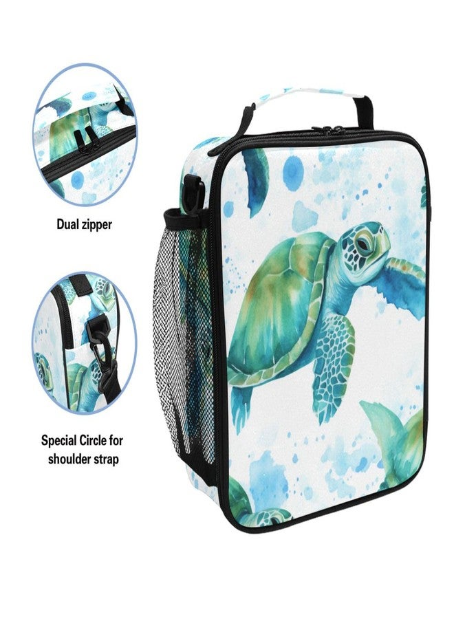 ZOEO Sea Turtles Teal Lunch Box Insulated Lunch Bag Prep Kids Cooler Tote Freezable Shoulder Strap Waterproof Picnic Meal for School Office - Image 2