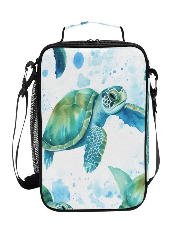 ZOEO Sea Turtles Teal Lunch Box Insulated Lunch Bag Prep Kids Cooler Tote Freezable Shoulder Strap Waterproof Picnic Meal for School Office - Image 1