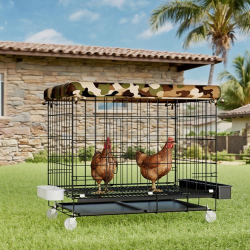 STILLCOVE Small Chicken Cage Outside: Wire Small Animal Cage with Wheels & Waterproof Cover for Guinea Pig Rabbit Bunny Ferret Hamster Dog Cat Duck Bird - Image 1