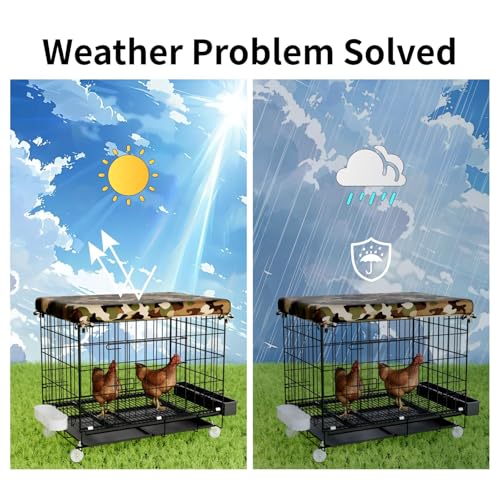 STILLCOVE Small Chicken Cage Outside: Wire Small Animal Cage with Wheels & Waterproof Cover for Guinea Pig Rabbit Bunny Ferret Hamster Dog Cat Duck Bird - Image 4
