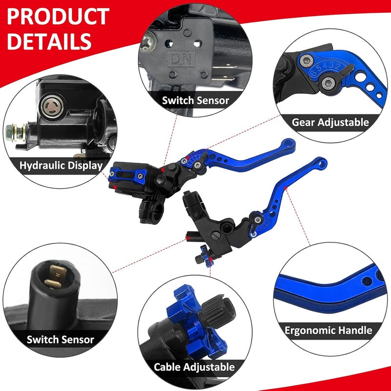JAVIK Universal Bike Brake Master Cylinder Clutch Lever Set - Blue for 7/8" Handlebar - Image 5