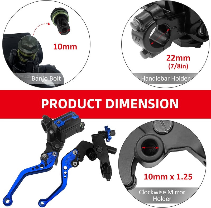 JAVIK Universal Bike Brake Master Cylinder Clutch Lever Set - Blue for 7/8" Handlebar - Image 4