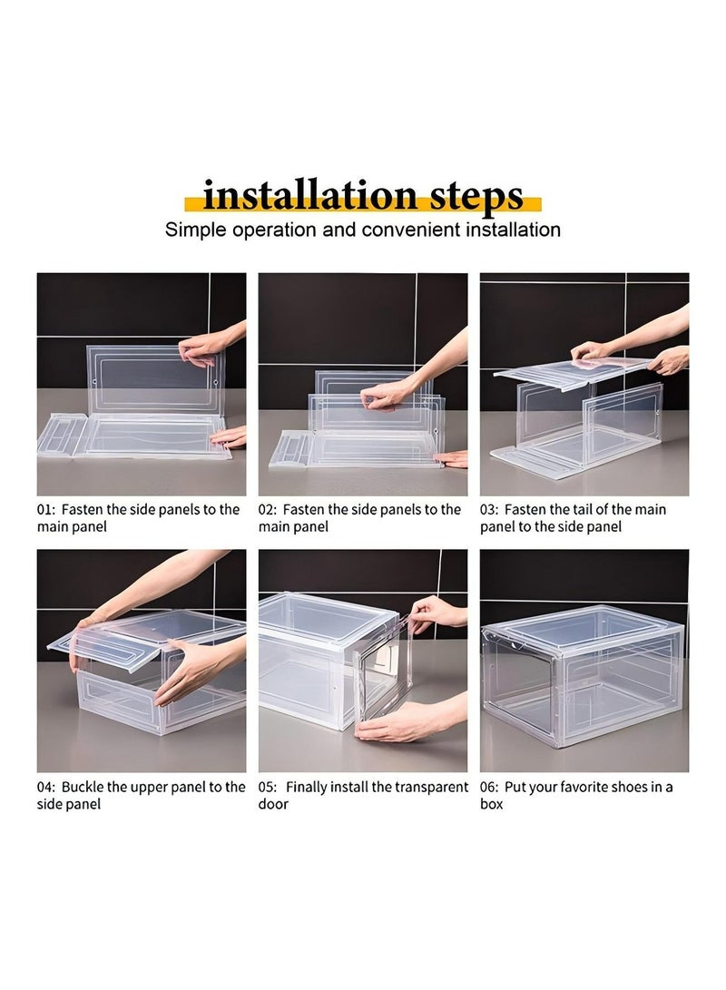 Shoe Rack Storage Boxes: 8-Piece Clear Plastic Stackable Shoe Organizer with Lids | Space Saving Design for Closet/Bedroom, Dustproof Containers (34.5x27x19cm) Women/Men