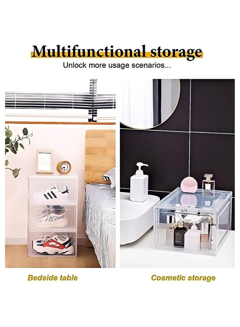 Shoe Rack Storage Boxes: 8-Piece Clear Plastic Stackable Shoe Organizer with Lids | Space Saving Design for Closet/Bedroom, Dustproof Containers (34.5x27x19cm) Women/Men