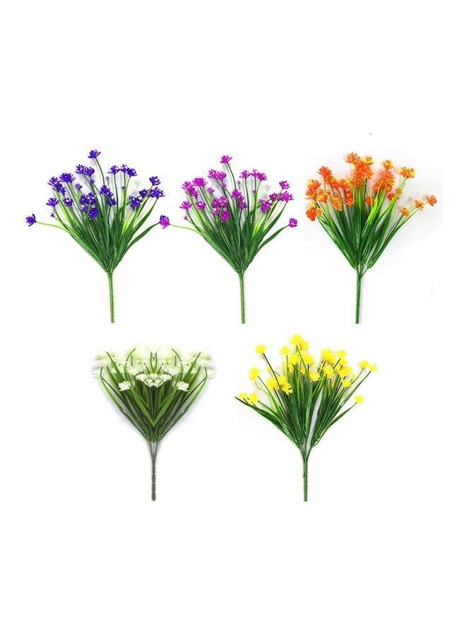 NIBEMINENT 5-Piece Artificial Greenery Shrub Flowers Multicolour