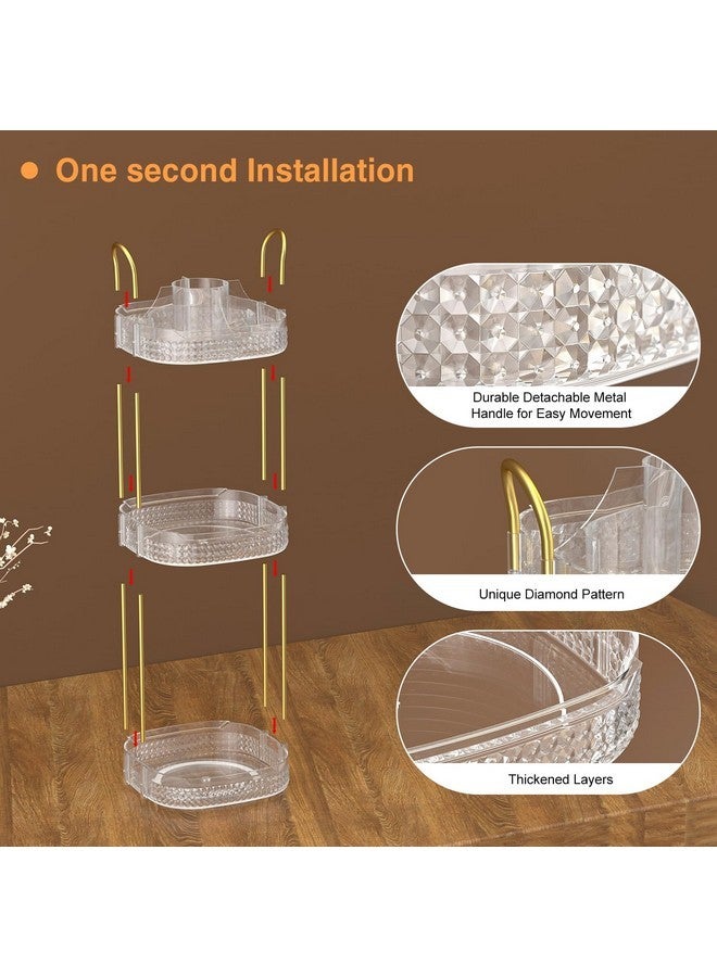 Awenia Rotating Makeup Organizer 360, Stackable Adjustable Large Capacity Cosmetic Storage Unit,Dresser Bathroom Kitchen Countertop Organizer With Metal Handle, Plus Size (Clear, 3 Tier) - Image 4