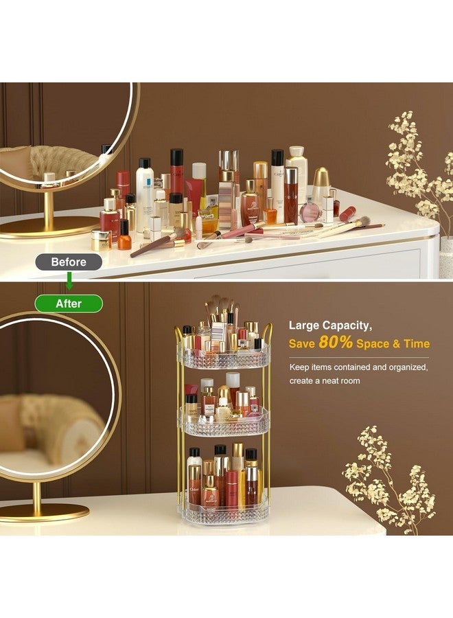 Awenia Rotating Makeup Organizer 360, Stackable Adjustable Large Capacity Cosmetic Storage Unit,Dresser Bathroom Kitchen Countertop Organizer With Metal Handle, Plus Size (Clear, 3 Tier) - Image 5