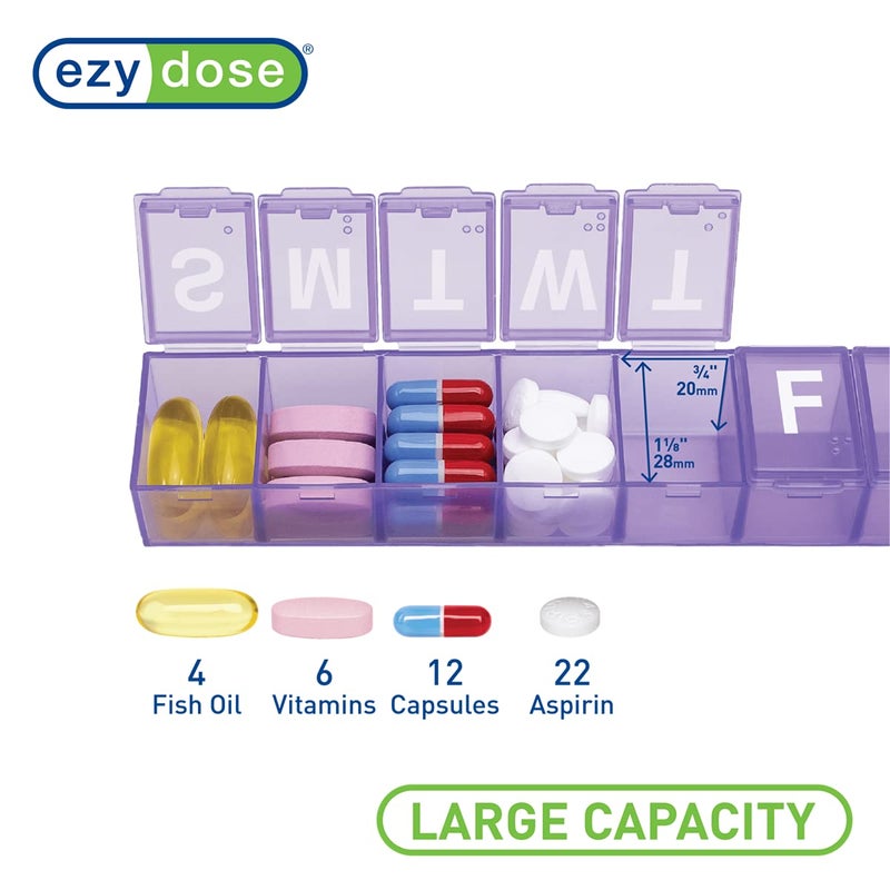 EZY DOSE Weekly (7-Day) Daily Pill Case, Medicine Planner, Vitamin Organizer, Supplement Container, Convenient and Easy to Use, Large Compartments, Travel Friendly, Color May Vary, BPA Free - Image 3