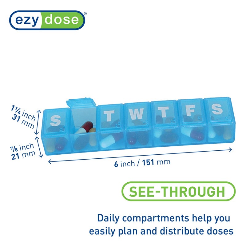 EZY DOSE Weekly (7-Day) Daily Pill Case, Medicine Planner, Vitamin Organizer, Supplement Container, Convenient and Easy to Use, Large Compartments, Travel Friendly, Color May Vary, BPA Free - Image 2