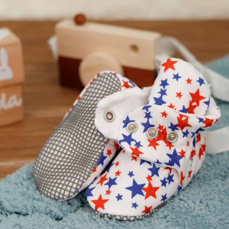 Ella Bonna Organic Cotton Baby Slippers, Non-Slip Sole, Newborn Booties, Home Nursery Shoes, Stars  - Image 3