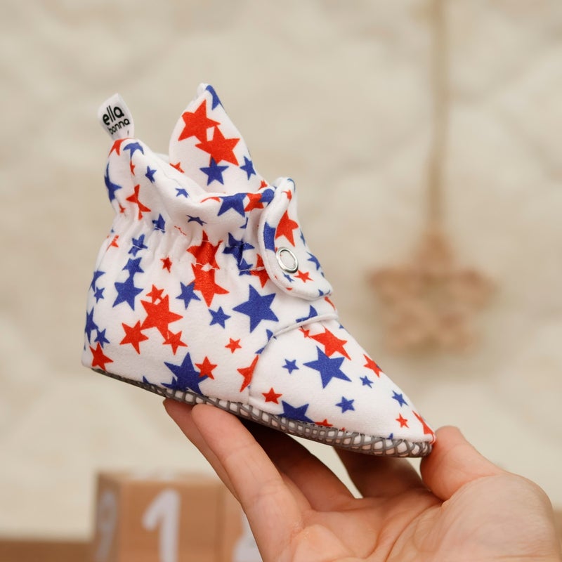 Ella Bonna Organic Cotton Baby Slippers, Non-Slip Sole, Newborn Booties, Home Nursery Shoes, Stars  - Image 5