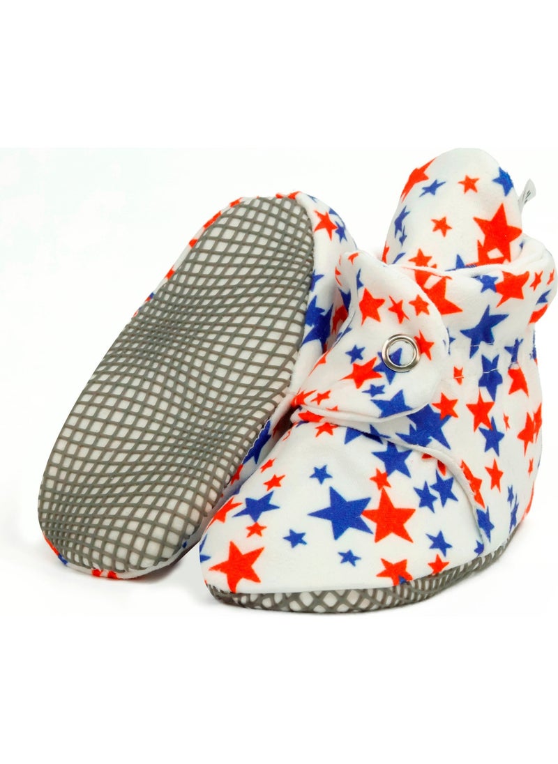 Ella Bonna Organic Cotton Baby Slippers, Non-Slip Sole, Newborn Booties, Home Nursery Shoes, Stars  - Image 2