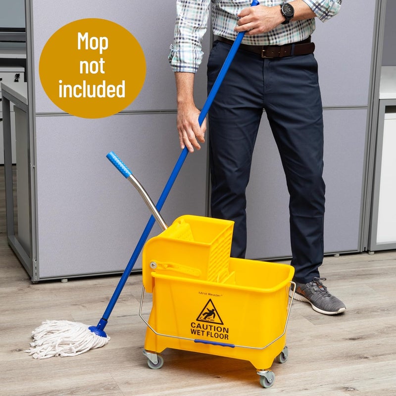 Mind Reader Mop Bucket with Wringer, 22 Qt (5.5 Gallon), Floor Cleaning, Handle, Wheels, 16.25"L x 10.75"W x 24.5"H, Yellow - Image 3