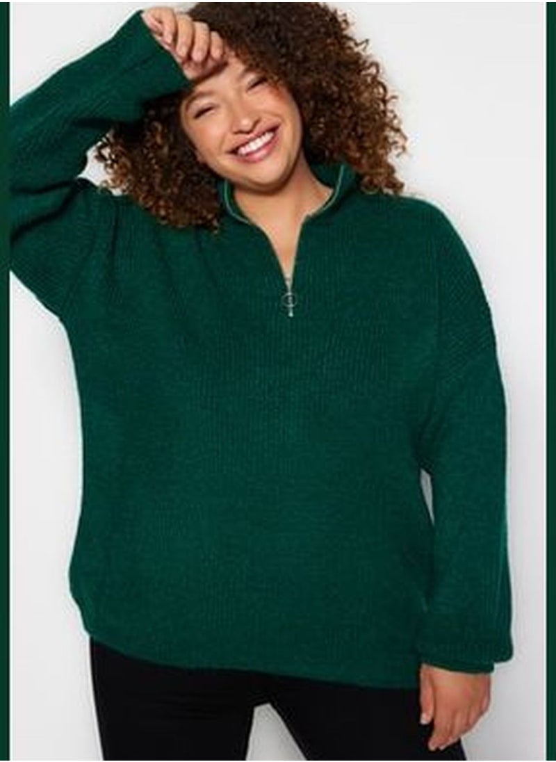 trendyol Green Zip-Up Knitwear Sweater TBBAW24AN00054  - Image 3