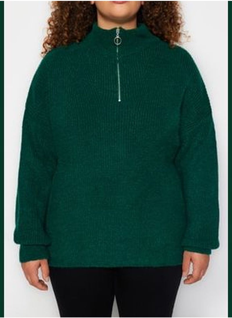 trendyol Green Zip-Up Knitwear Sweater TBBAW24AN00054  - Image 4