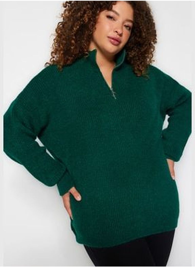 trendyol Green Zip-Up Knitwear Sweater TBBAW24AN00054  - Image 2
