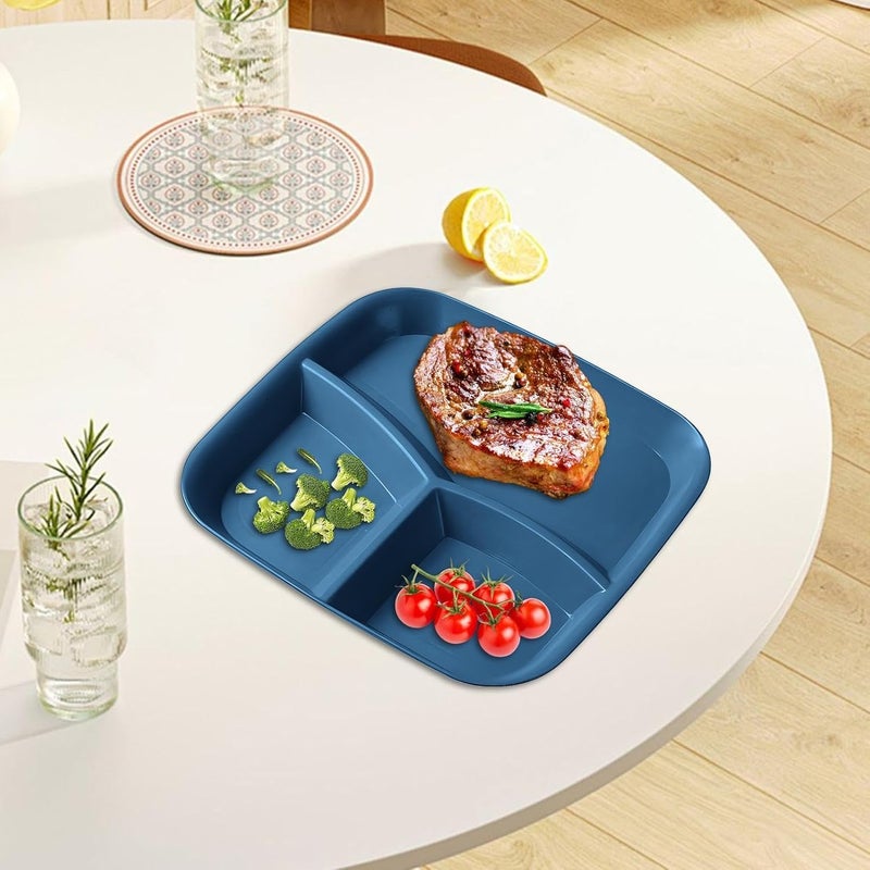 Adult Food Plates with Dividers | 3 Section Tray - Set of 5 Compartments Plates, for Adults, for Home Kitchen, Cooking, Eating, Fruits, Vegetables and Salad - Image 2