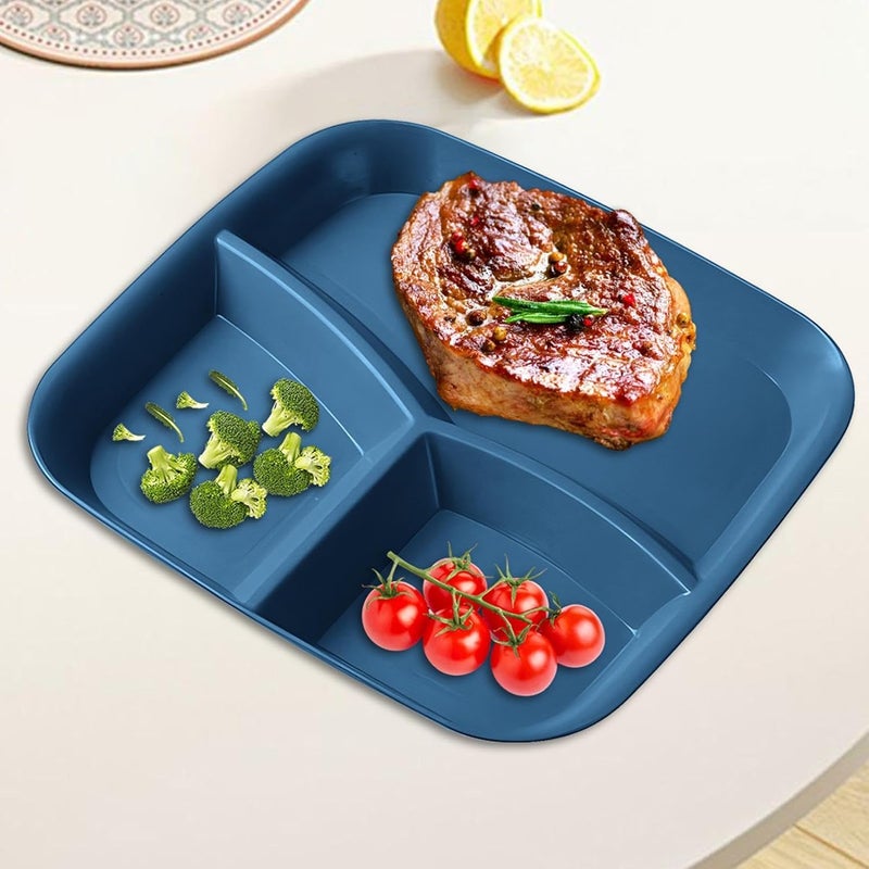 Adult Food Plates with Dividers | 3 Section Tray - Set of 5 Compartments Plates, for Adults, for Home Kitchen, Cooking, Eating, Fruits, Vegetables and Salad - Image 3