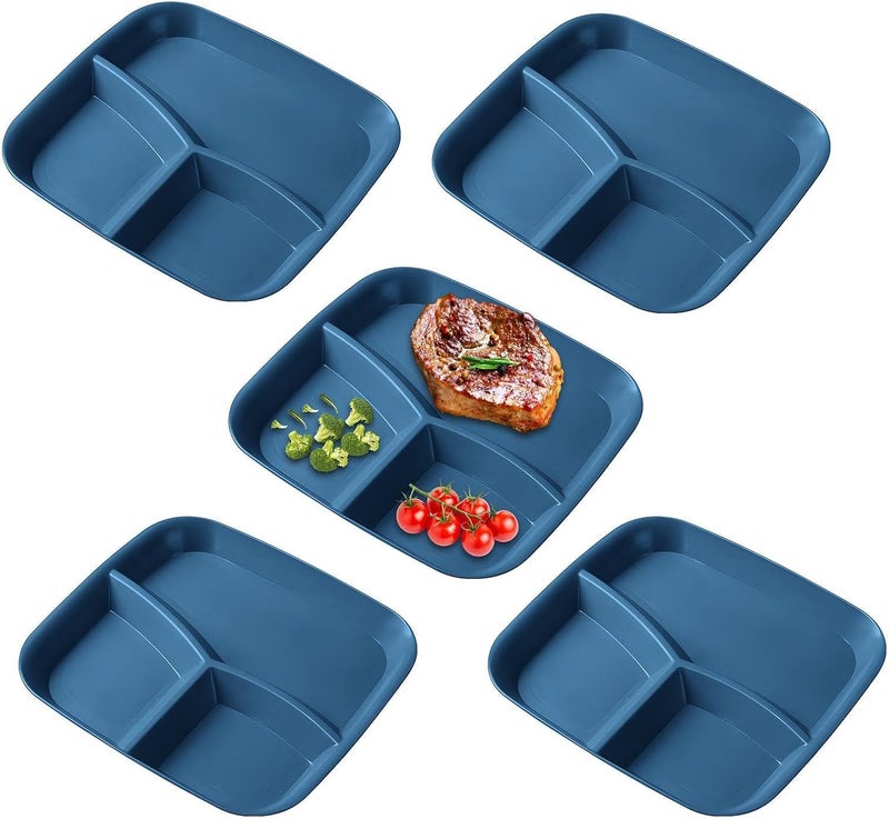 Adult Food Plates with Dividers | 3 Section Tray - Set of 5 Compartments Plates, for Adults, for Home Kitchen, Cooking, Eating, Fruits, Vegetables and Salad - Image 1