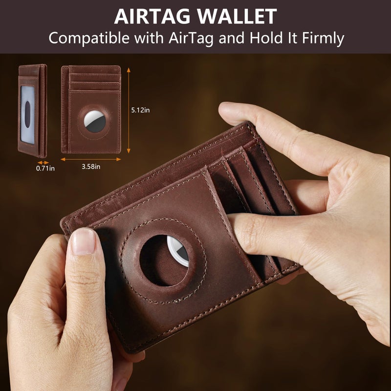 Hawanik حامل هاوانيك لمحفظة AirTag جلد طبيعي نحيف بسيط حامل بطاقات متوافق مع AirTag - Image 5