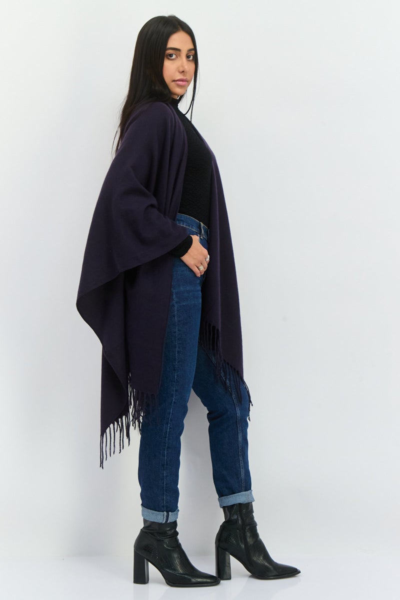 ADRIENNE VITTADINI Women Solid Wrap Poncho, Navy  - Image 3
