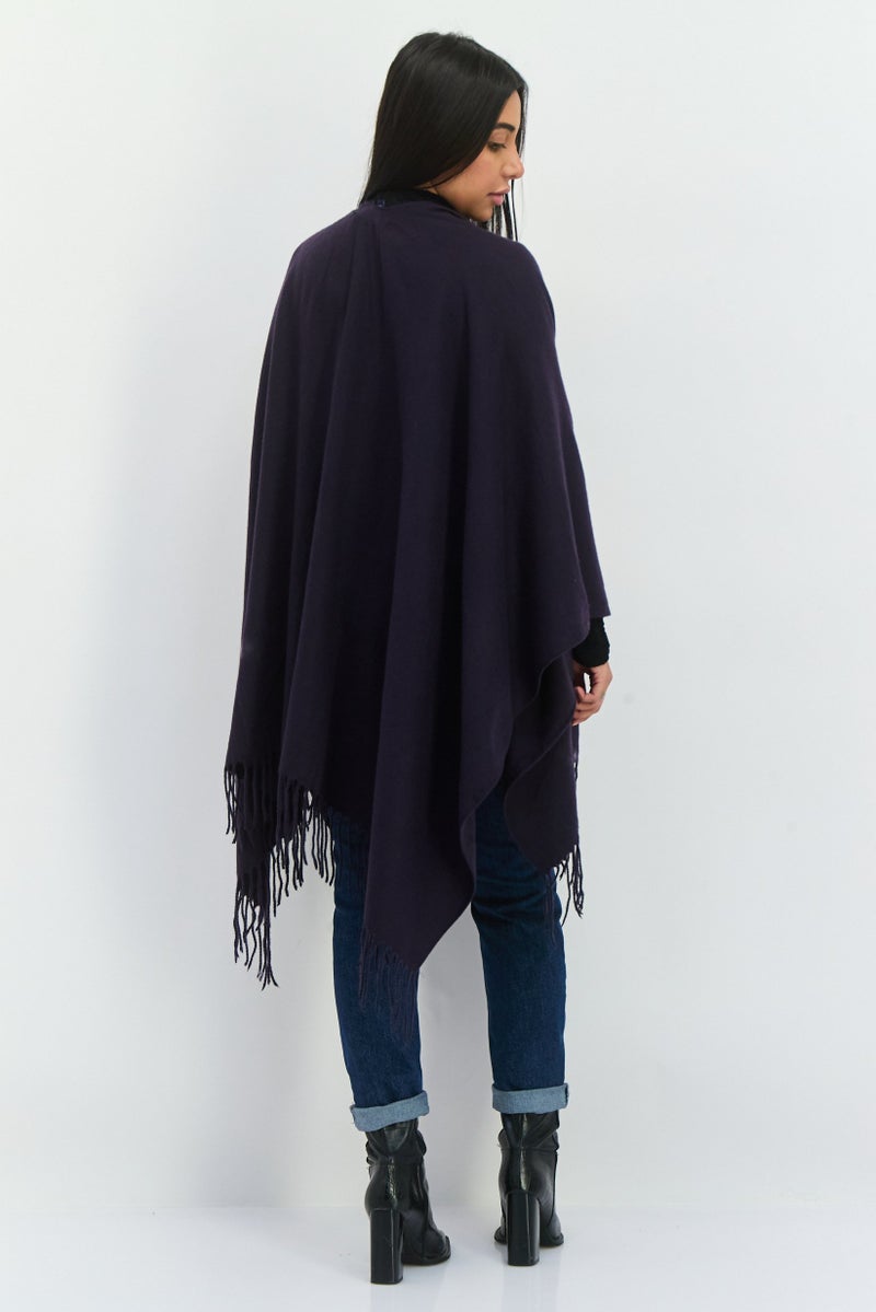 ADRIENNE VITTADINI Women Solid Wrap Poncho, Navy  - Image 4