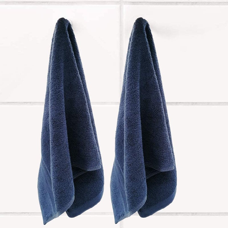 TIQH Bamboo Cotton Super Soft Hand Gym Workout Towel 500 GSM Set of 2 Navy - Image 2