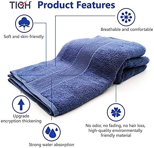 TIQH Bamboo Cotton Super Soft Hand Gym Workout Towel 500 GSM Set of 2 Navy - Image 5