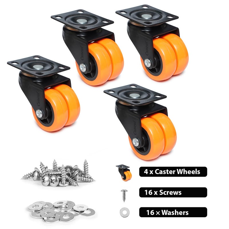 Hepiack Heavy Duty Double Wheel Puff Caster Wheel with 360 Degree Rotation Furniture Moving Like Sofa Bed Counter Double Puff Castor Wheel 50mm 350kg Load Capacity Set of 4 Orange - Image 2