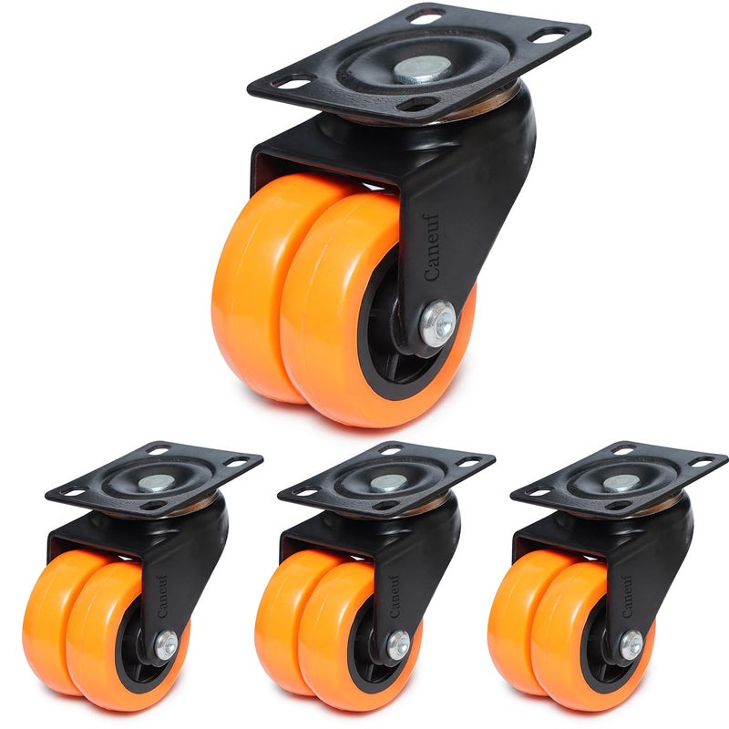 Hepiack Heavy Duty Double Wheel Puff Caster Wheel with 360 Degree Rotation Furniture Moving Like Sofa Bed Counter Double Puff Castor Wheel 50mm 350kg Load Capacity Set of 4 Orange - Image 1