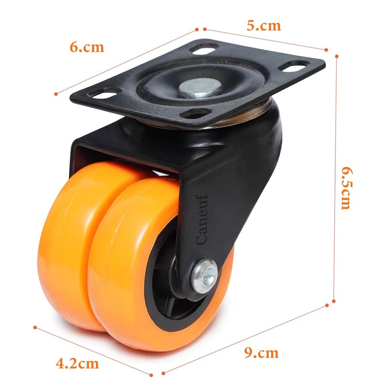 Hepiack Heavy Duty Double Wheel Puff Caster Wheel with 360 Degree Rotation Furniture Moving Like Sofa Bed Counter Double Puff Castor Wheel 50mm 350kg Load Capacity Set of 4 Orange - Image 5