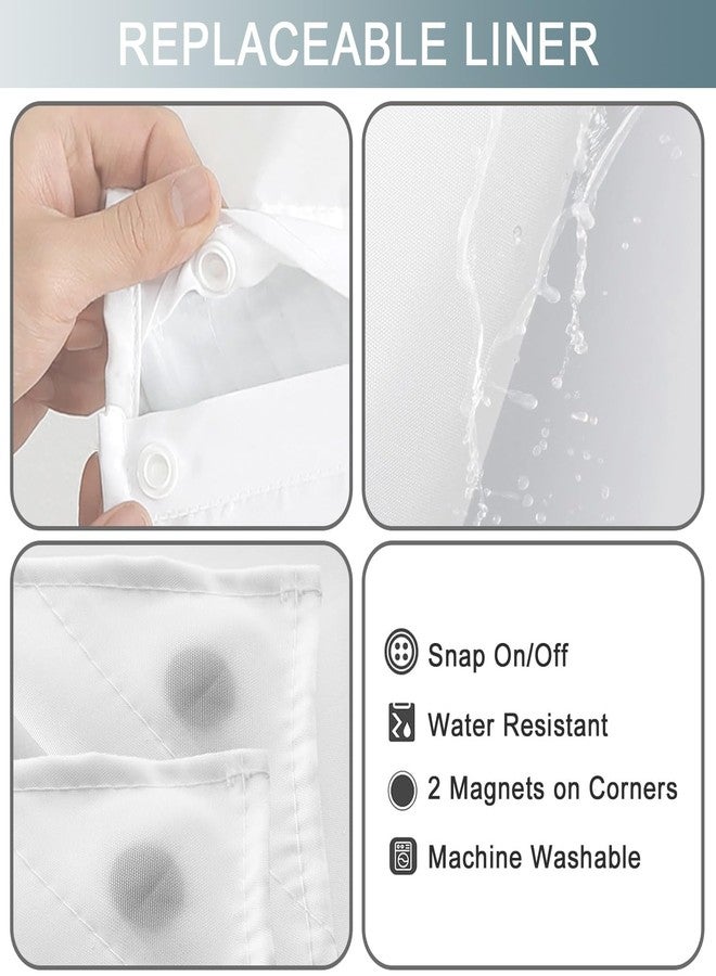 TWLSNCD No Hook Shower Curtain with Snap in Liner, Black and White Shower Curtains and Liner Set, Ombre Black Hotel Fabric Bath Curtain for Bathroom, Mesh Top Window Waterproof Washable, 71" x 74" - Image 5