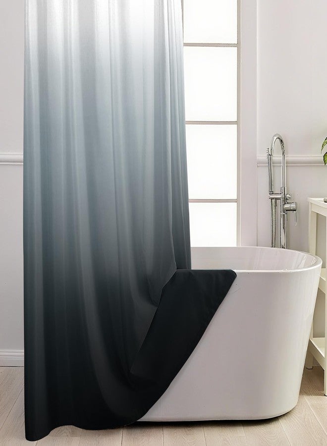 TWLSNCD No Hook Shower Curtain with Snap in Liner, Black and White Shower Curtains and Liner Set, Ombre Black Hotel Fabric Bath Curtain for Bathroom, Mesh Top Window Waterproof Washable, 71" x 74" - Image 2