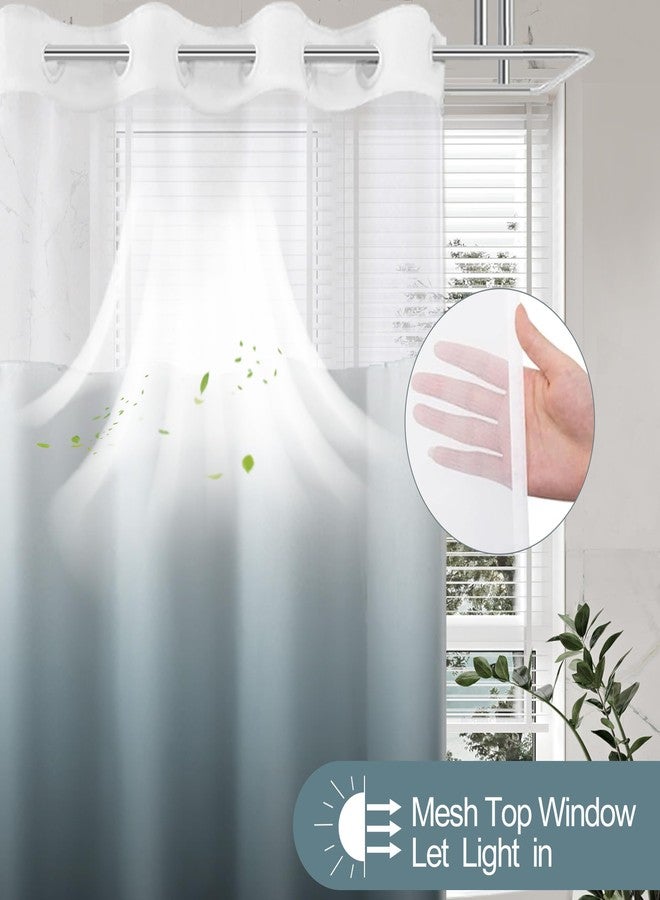 TWLSNCD No Hook Shower Curtain with Snap in Liner, Black and White Shower Curtains and Liner Set, Ombre Black Hotel Fabric Bath Curtain for Bathroom, Mesh Top Window Waterproof Washable, 71" x 74" - Image 4