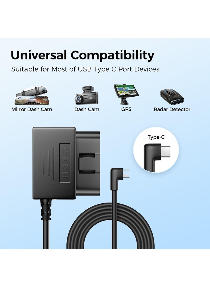 أزدوم طقم التوصيل عبر منفذ OBD لكاميرات السيارة - كابل طويل 11 قدم مع منفذ Type-C، يدعم وضع الانتظار وال حماية من انخفاض الجهد - يحول 12V-24V إلى 5V - Image 5