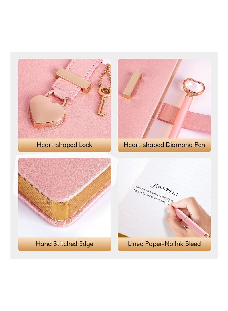 Heart Shaped Lock Diary with Key Heart Diamond Pen, PU Leather, Personal Organizers Planner Journal Notebook Gift for Women Girls(Pink) - Image 4