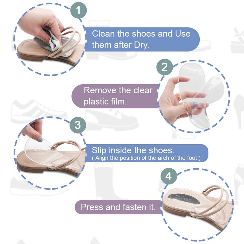 Dr.Foot Arch Support Shoe Inserts for Plantar Fasciitis Relief, Self-Adhesive Arch Pads Heel Cushion for Flats, Heel Pain, Gel Arch Insoles for Men and Women 2 Pairs (Small, Transparent) - Image 4